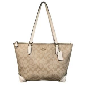 Coach F29208 Shoulder Handbag Tote Pvc All-Over Pattern Light Khaki